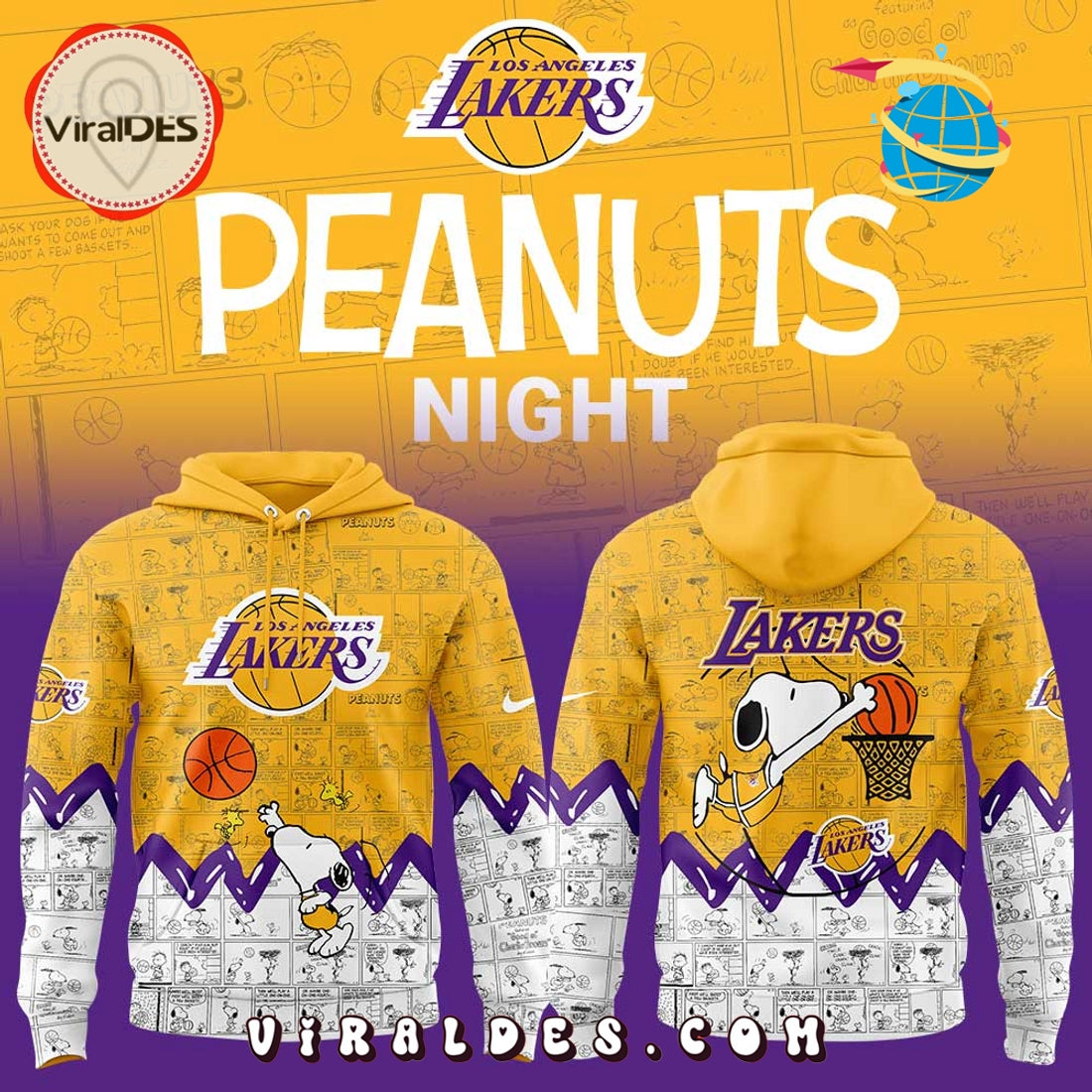 Los Angeles Lakers 75th Anniversary of Peanuts Hoodie