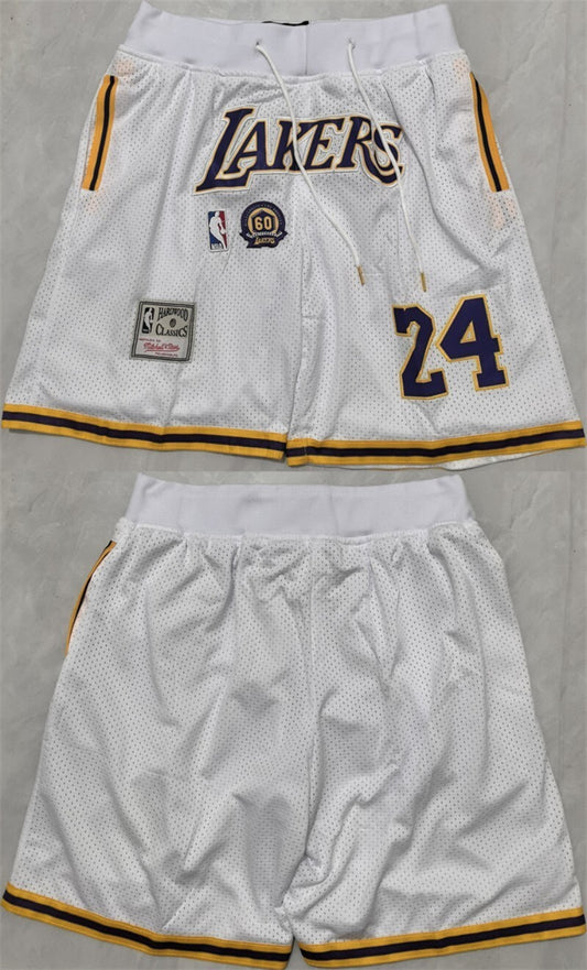 los angeles lakers #24 kobe bryant white 2025 shorts (run small)