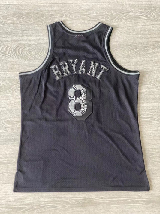 los angeles lakers #8 kobe bryant 1996-97 leather snakeskin Lakers 8 # Kobe Black Embroidered Jersey Style 1