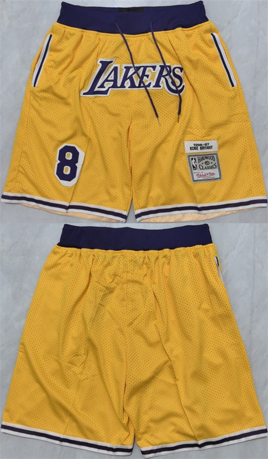 los angeles lakers #8 kobe bryant yellow 2025 shorts (run small)