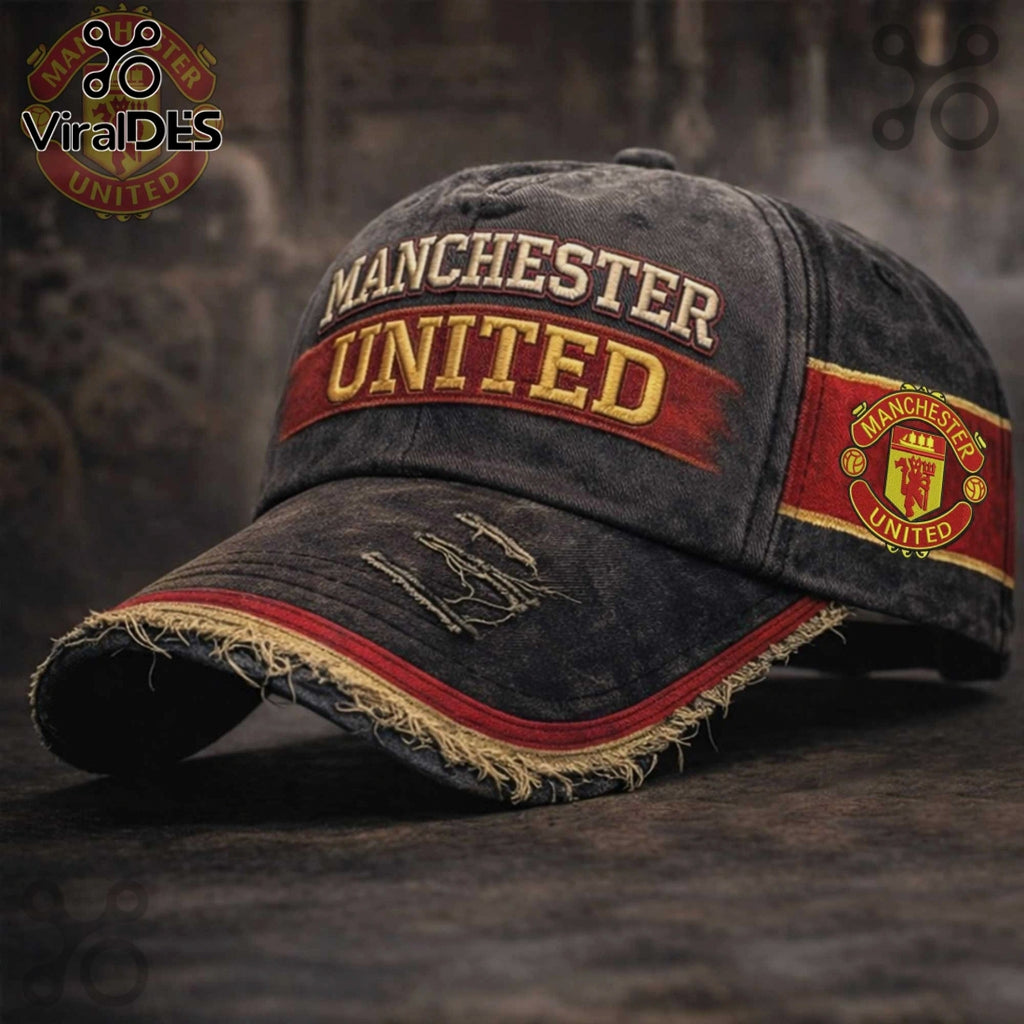 Manchester United Vintage Embroidered Fashion Distressed Baseball Cap