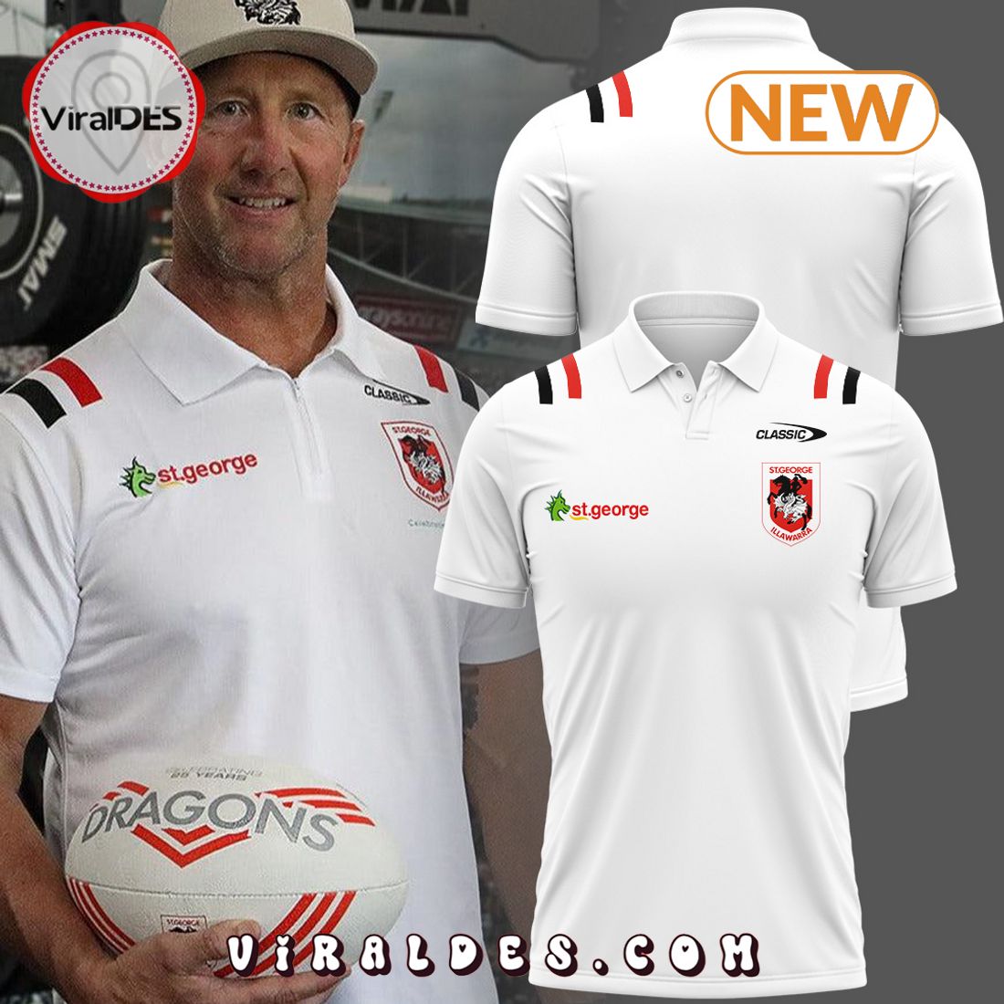 Men’s St. George Illawarra Dragons White Polo Shirt