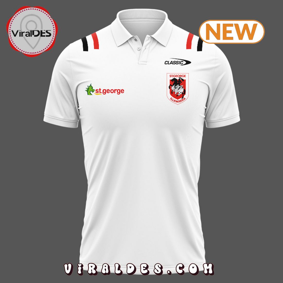 Men’s St. George Illawarra Dragons White Polo Shirt