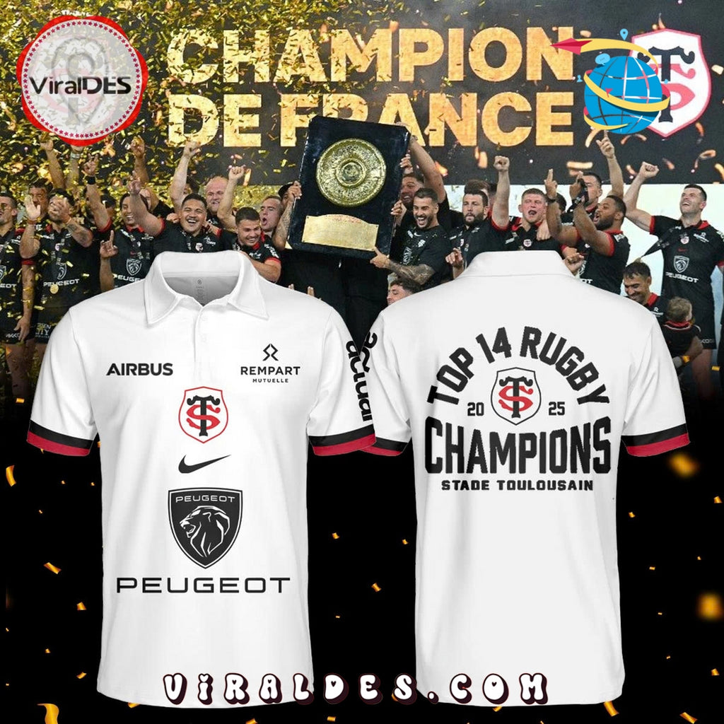 Men’s Stade Toulousain 2025 Champions White Polo Shirt