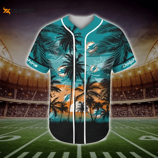 Shop the Miami Dolphins Tropical Baseball Jersey- Perfect for Sunny Miami Games! - lylyprint.com T-Shirts,... (Image 1)