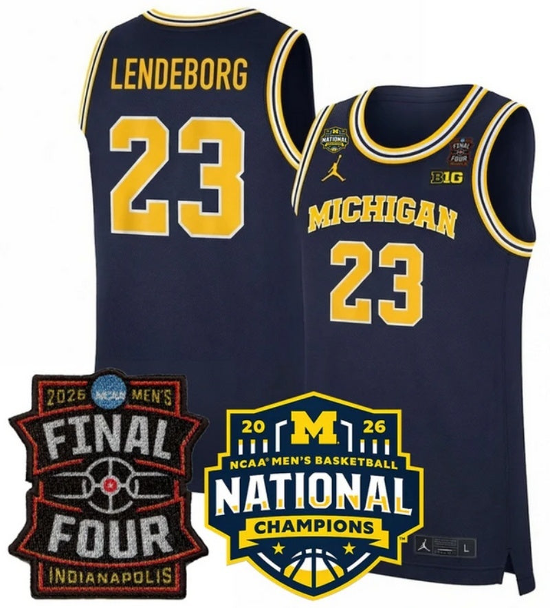 michigan wolverines #23 yaxel lendeborg navy 2025 26 final four & national champions