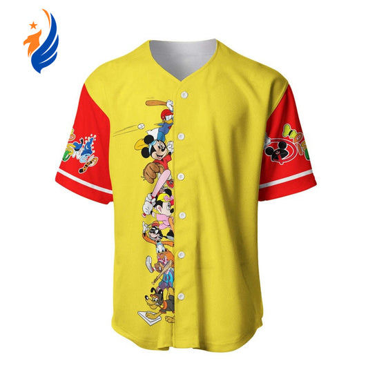 Mickey Minnie & Friends All Over Print Baseball Jersey - Yellow: Unisex Jersey Shirt for Disney Fans! - Bafud