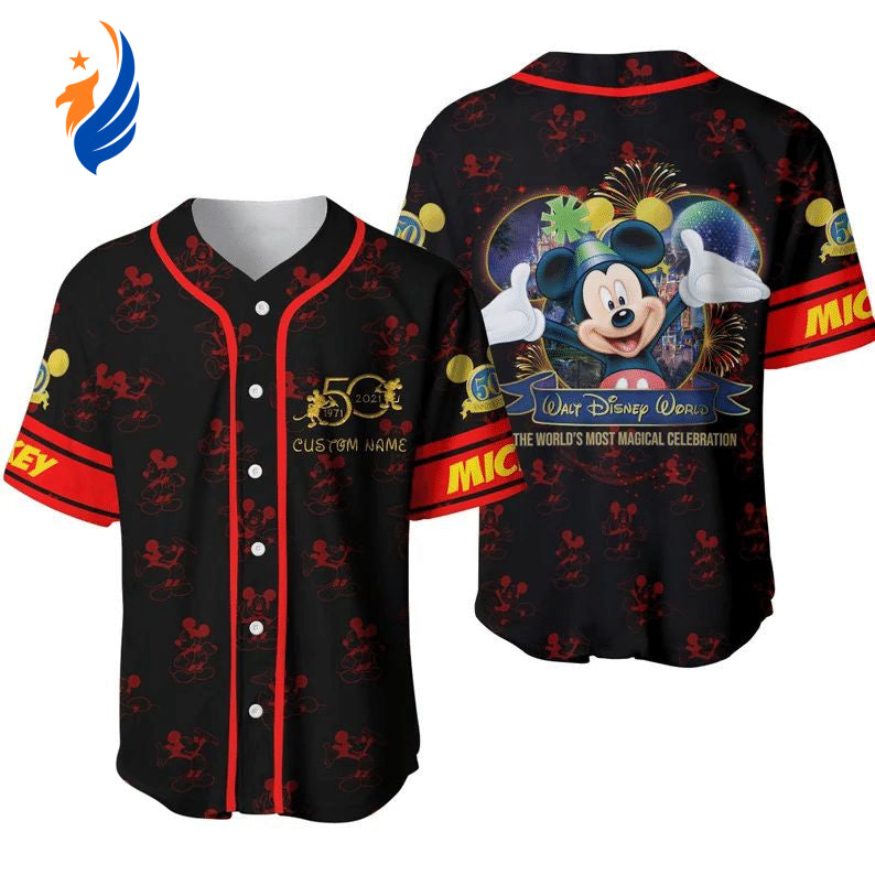 50th Anniversary Mickey Mouse 3D Baseball Jersey - Black Red Unisex Jersey Shirt - Bafud