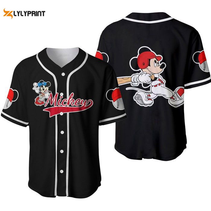 Mickey Mouse Red Black Cute Disney Cartoons Graphics Unisex Casual Outfits Custom Baseball Jersey Gifts for Fans - lylyprint.com