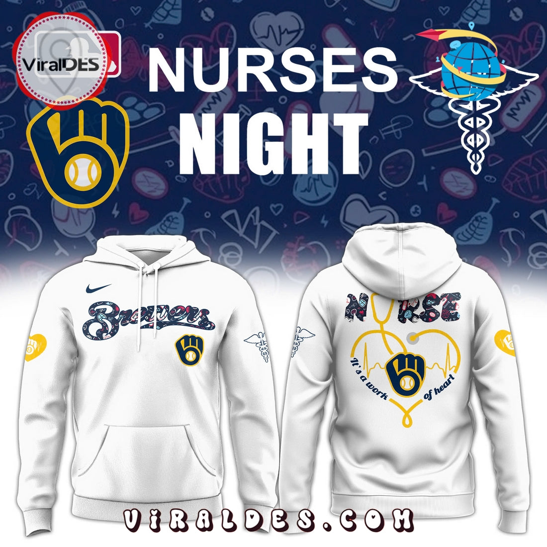 Milwaukee Brewers 2025 Nurses Night White Hoodie, Long Pants
