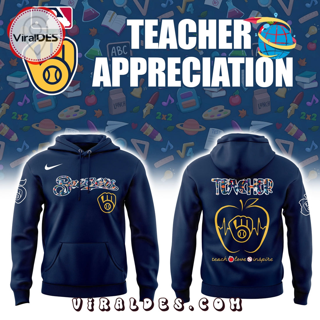 Milwaukee Brewers 2025 Teacher Night Navy Hoodie, Long Pants