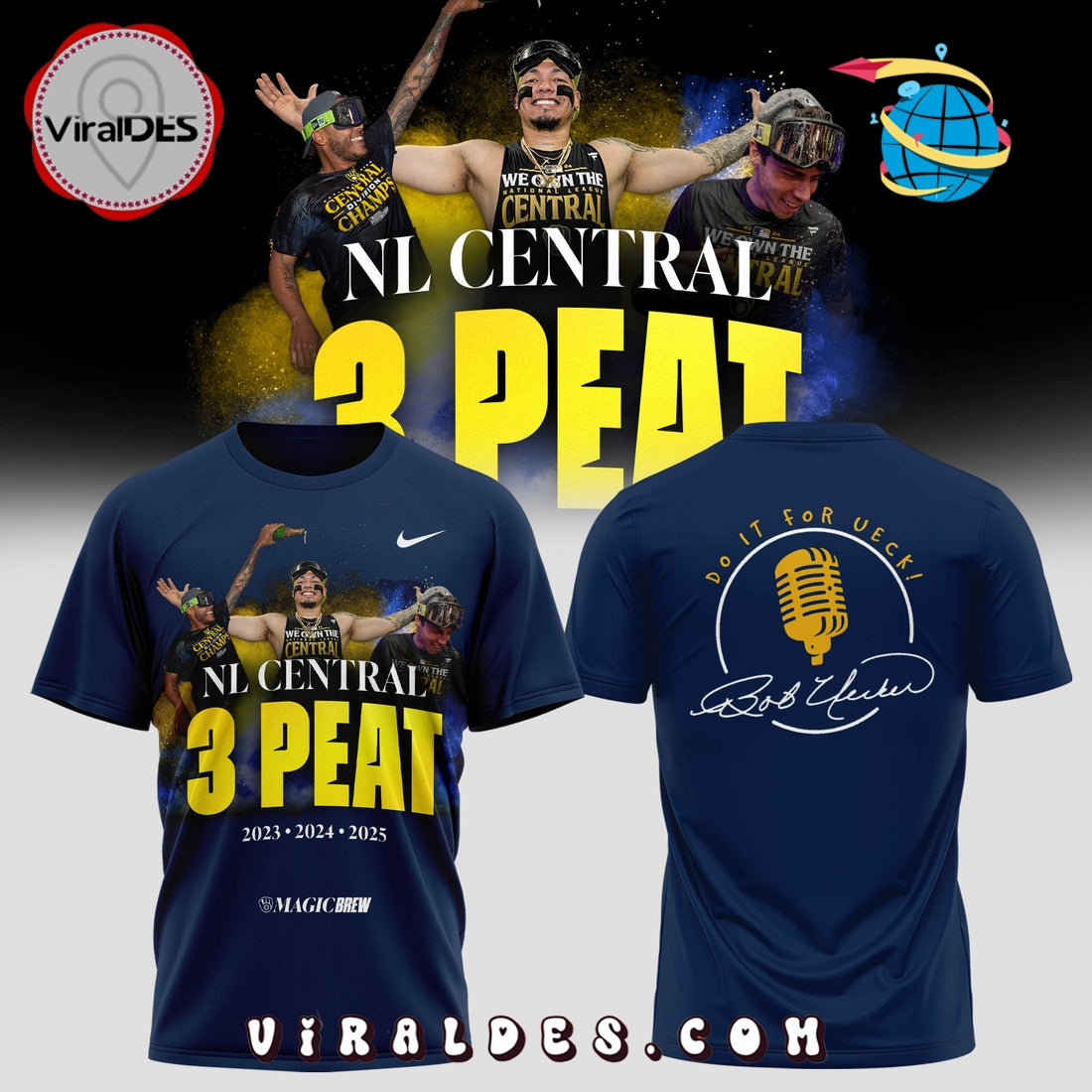 Milwaukee Brewers NL Central 3-Peat Hoodie