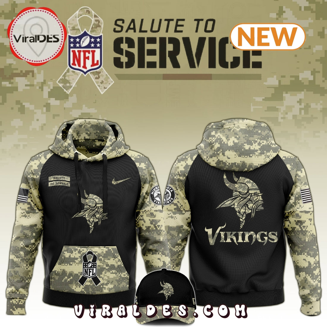 Minnesota Vikings Salute to Service Hoodie, Jogger, Cap