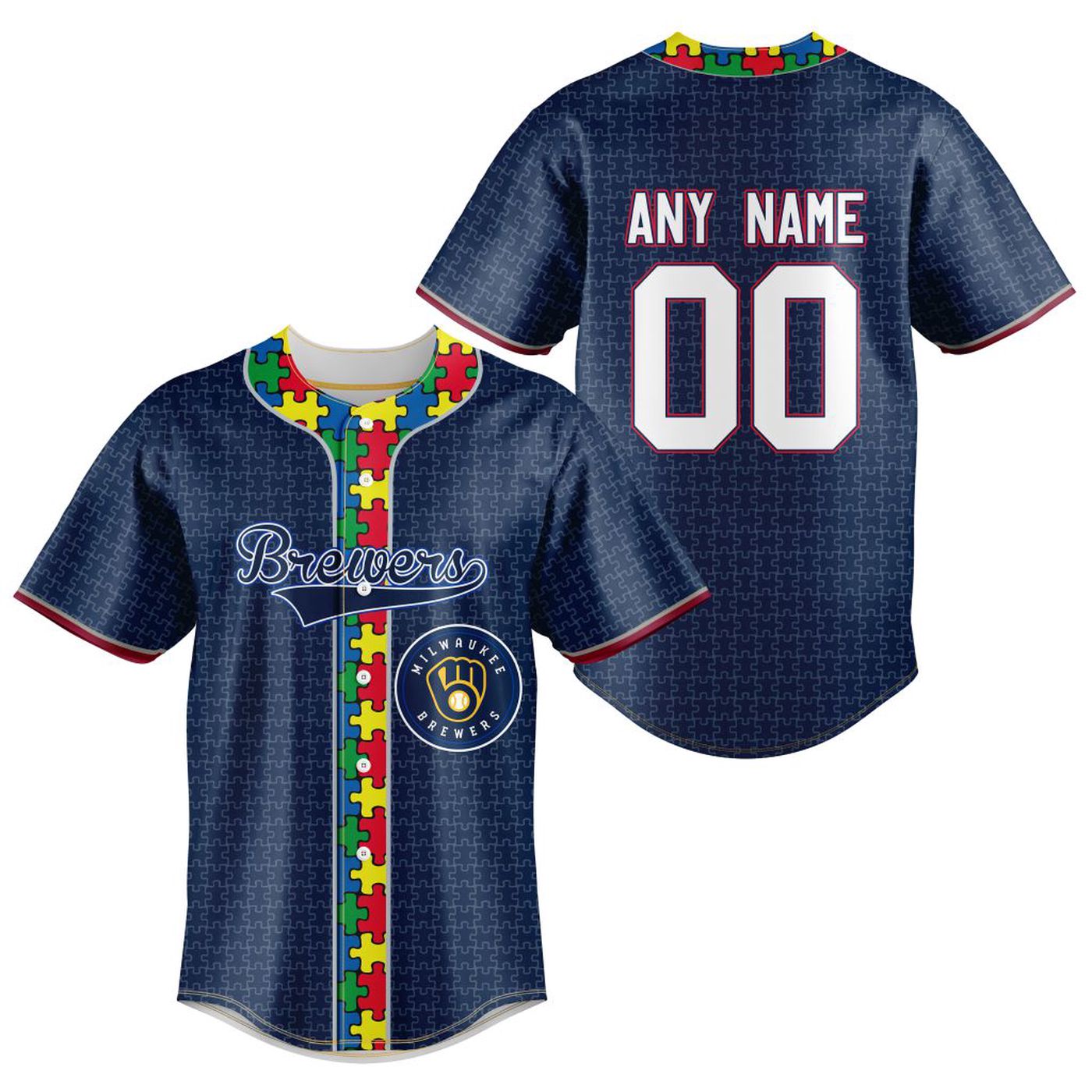 MLB Milwaukee Brewers Mix Grateful Dead | Specialized Baseball Jersey Fearless Aganst Autism Gift for Men Women... (Image 2)