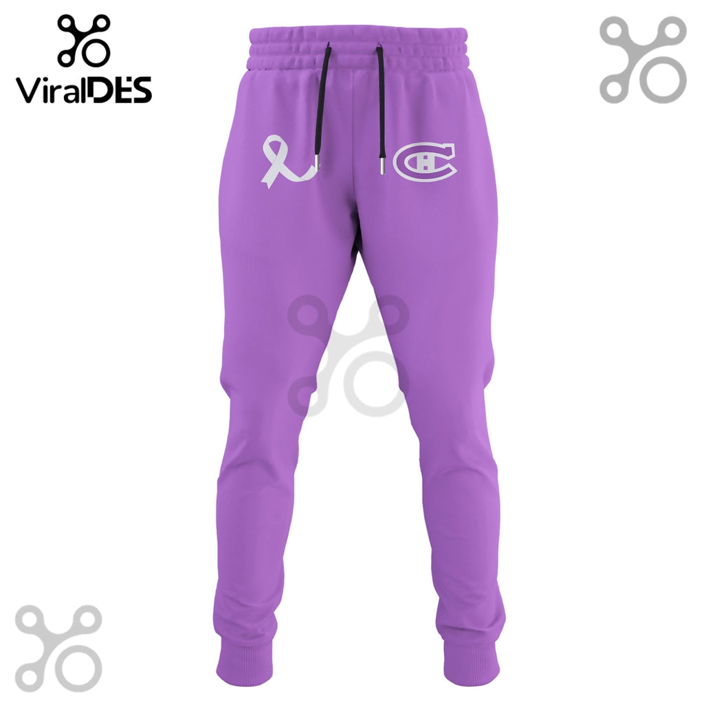 Montreal Canadiens Hockey Fights Cancer Purple Ribbon Hoodie
