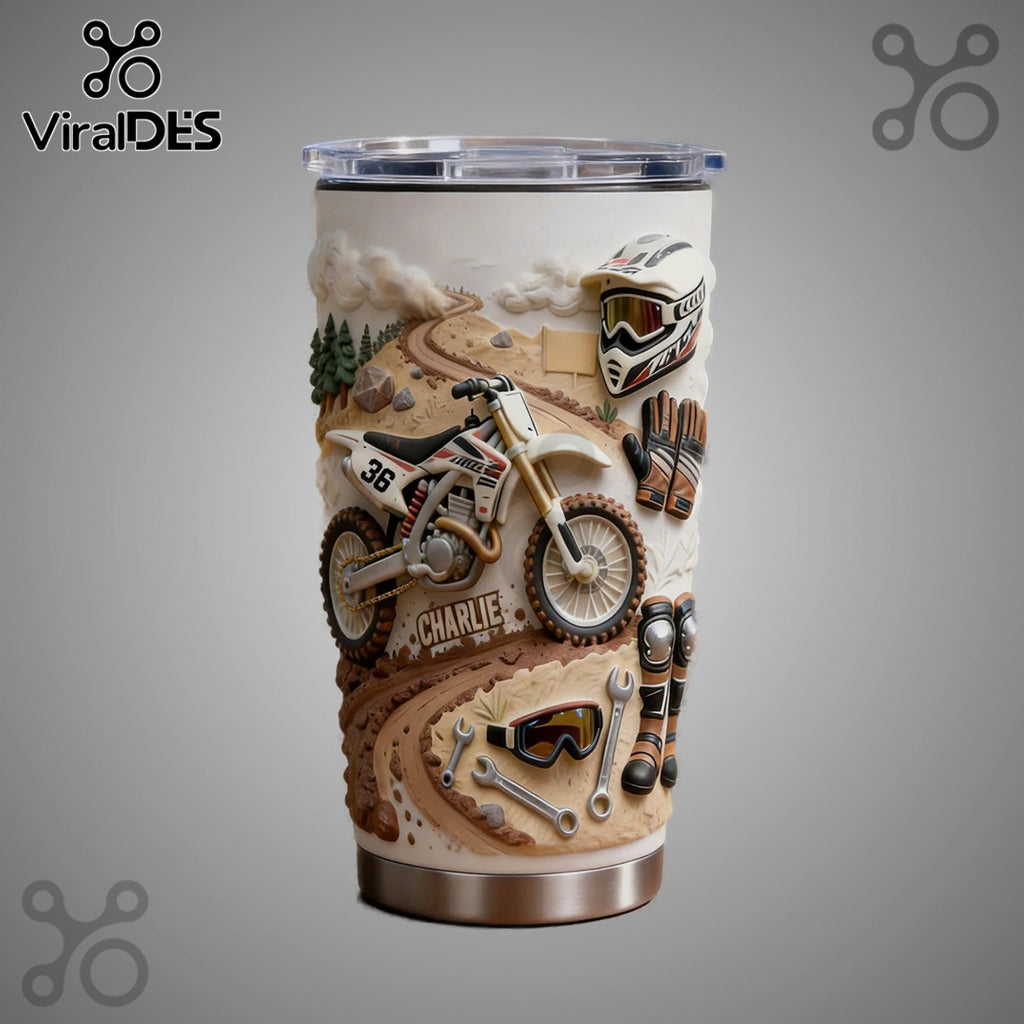 Motocross Personalized 3D Design, Off Road Motorcycle Lover Engraved Tumbler