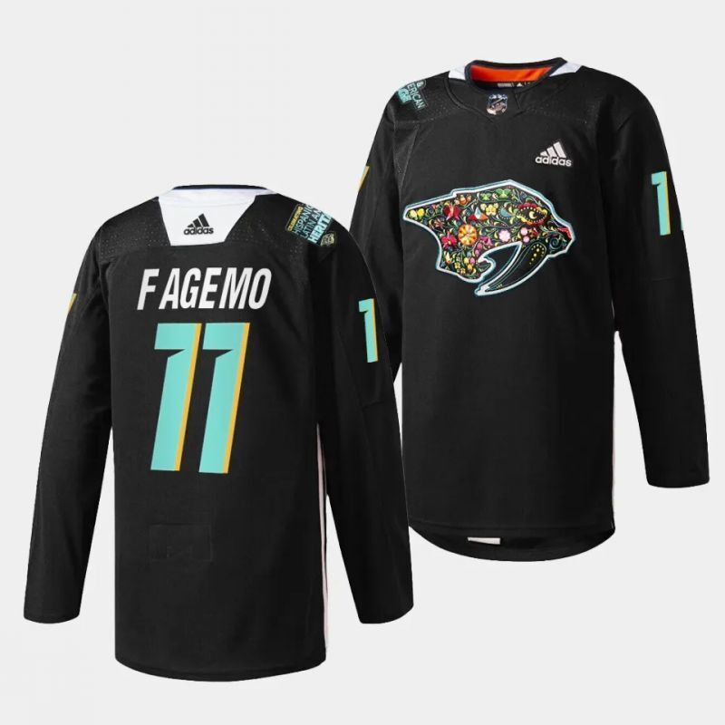 nashville predators #11 samuel fagemo 2023 hispanic heritage night black jersey