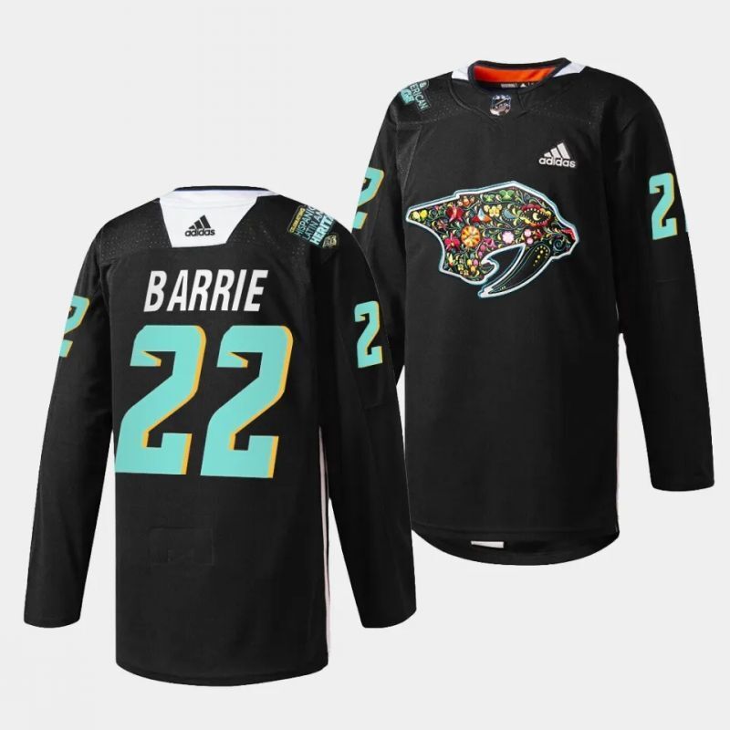 nashville predators #22 tyson barrie 2023 hispanic heritage night black jersey