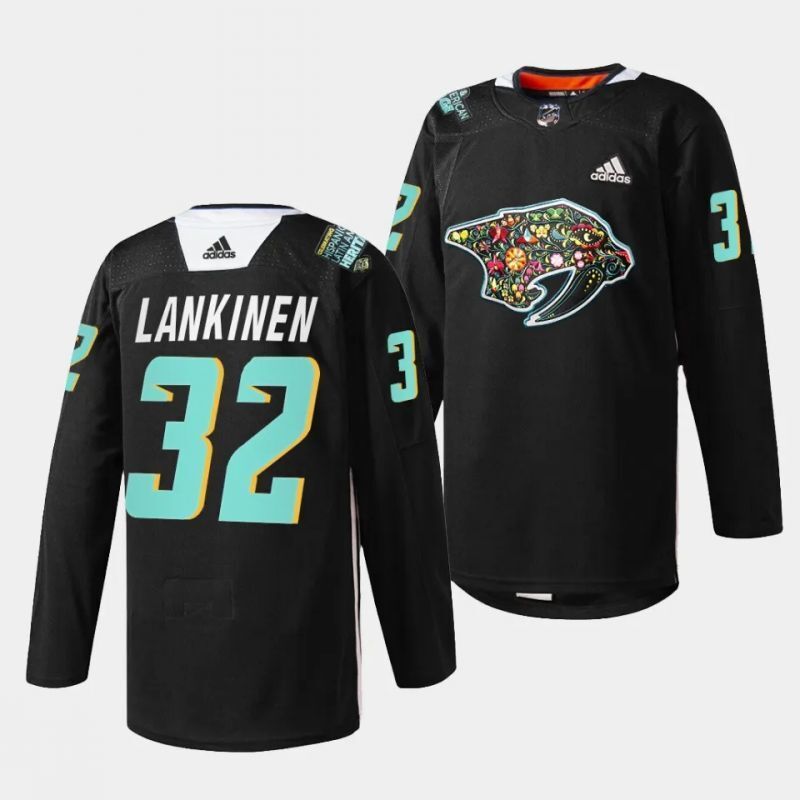 nashville predators #32 kevin lankinen 2023 hispanic heritage night black jersey