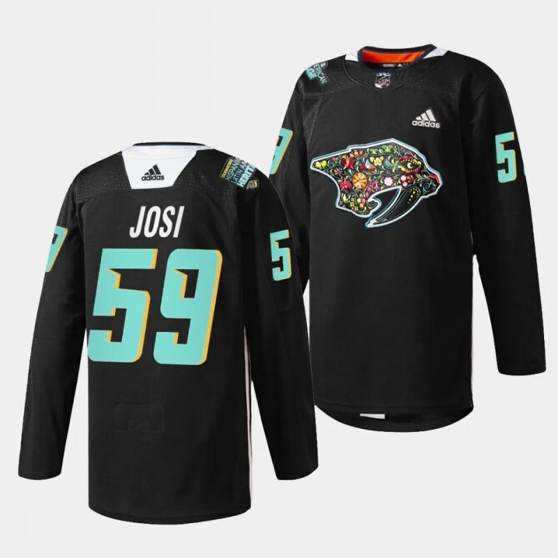 nashville predators #59 roman josi 2023 hispanic heritage night black jersey