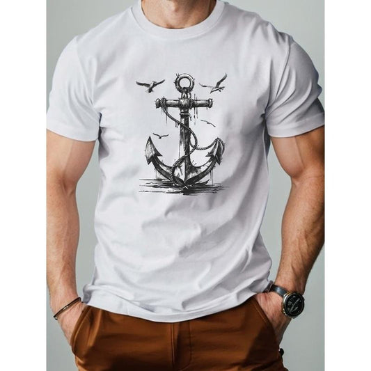 nautical Bold Anchor Illustration men's Tshirt comfort fit Made in USA