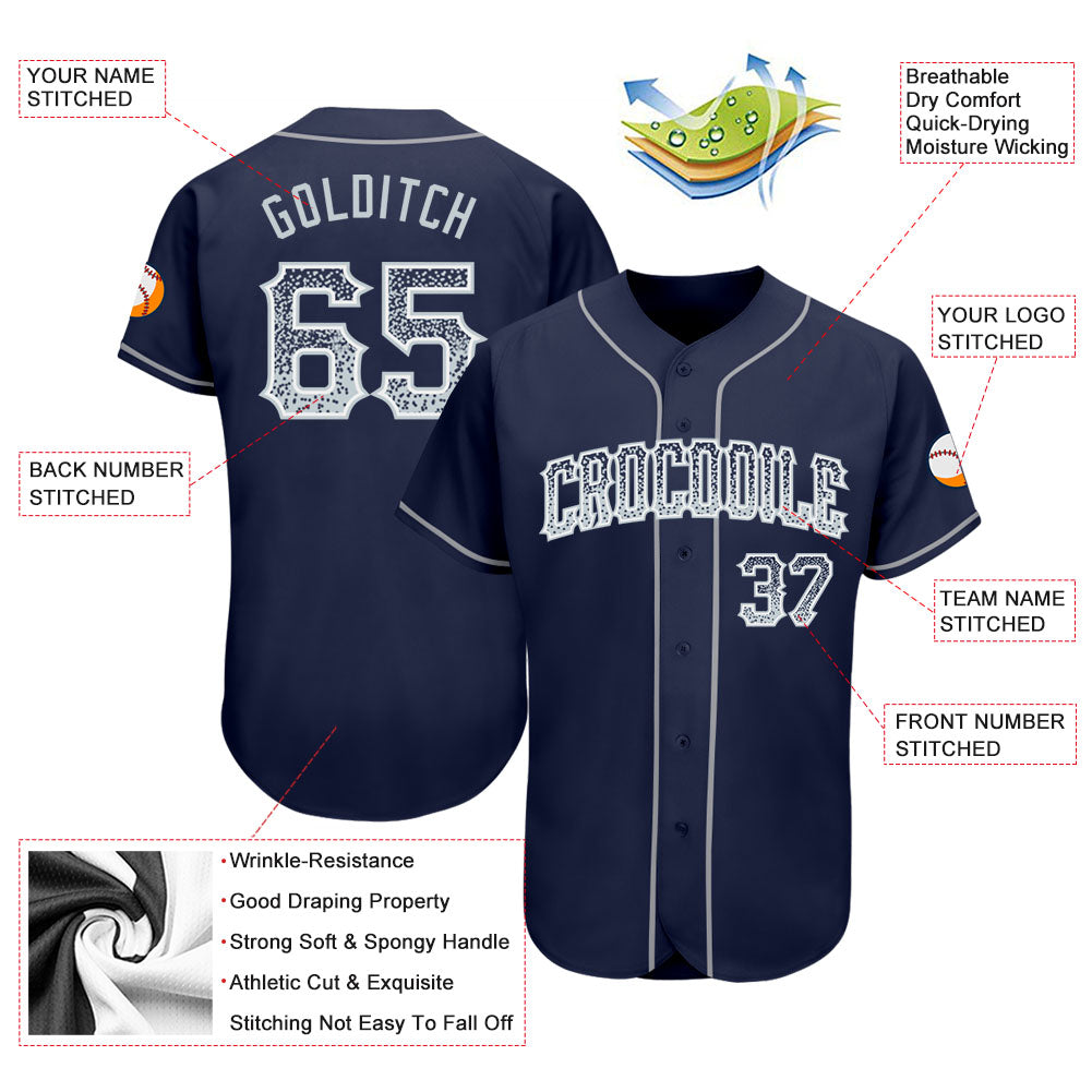 Custom Navy Silver-White Authentic Drift Fashion Baseball Jersey