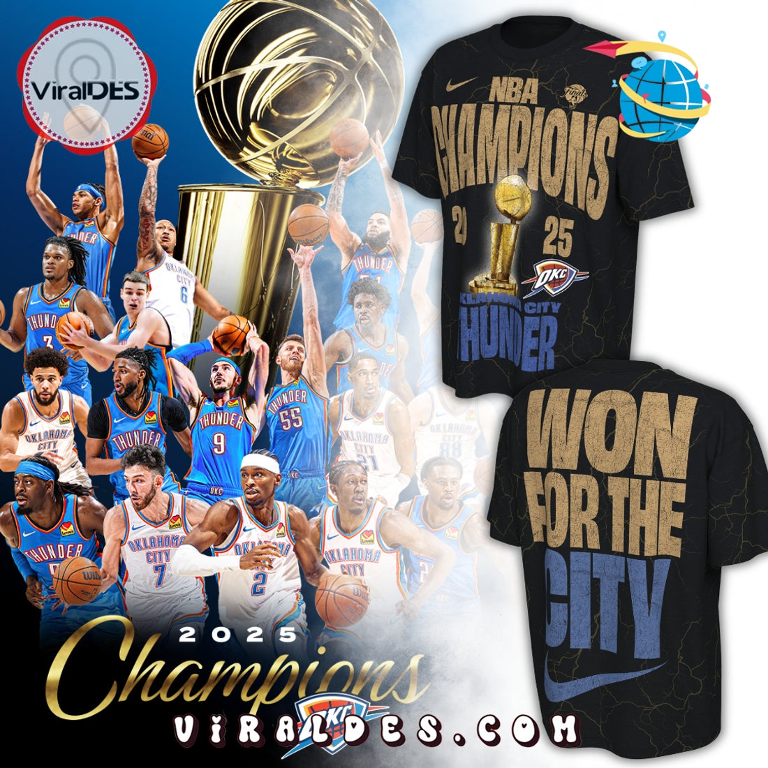 NBA Oklahoma City Thunder 2025 Won For The City Baseball Jersey