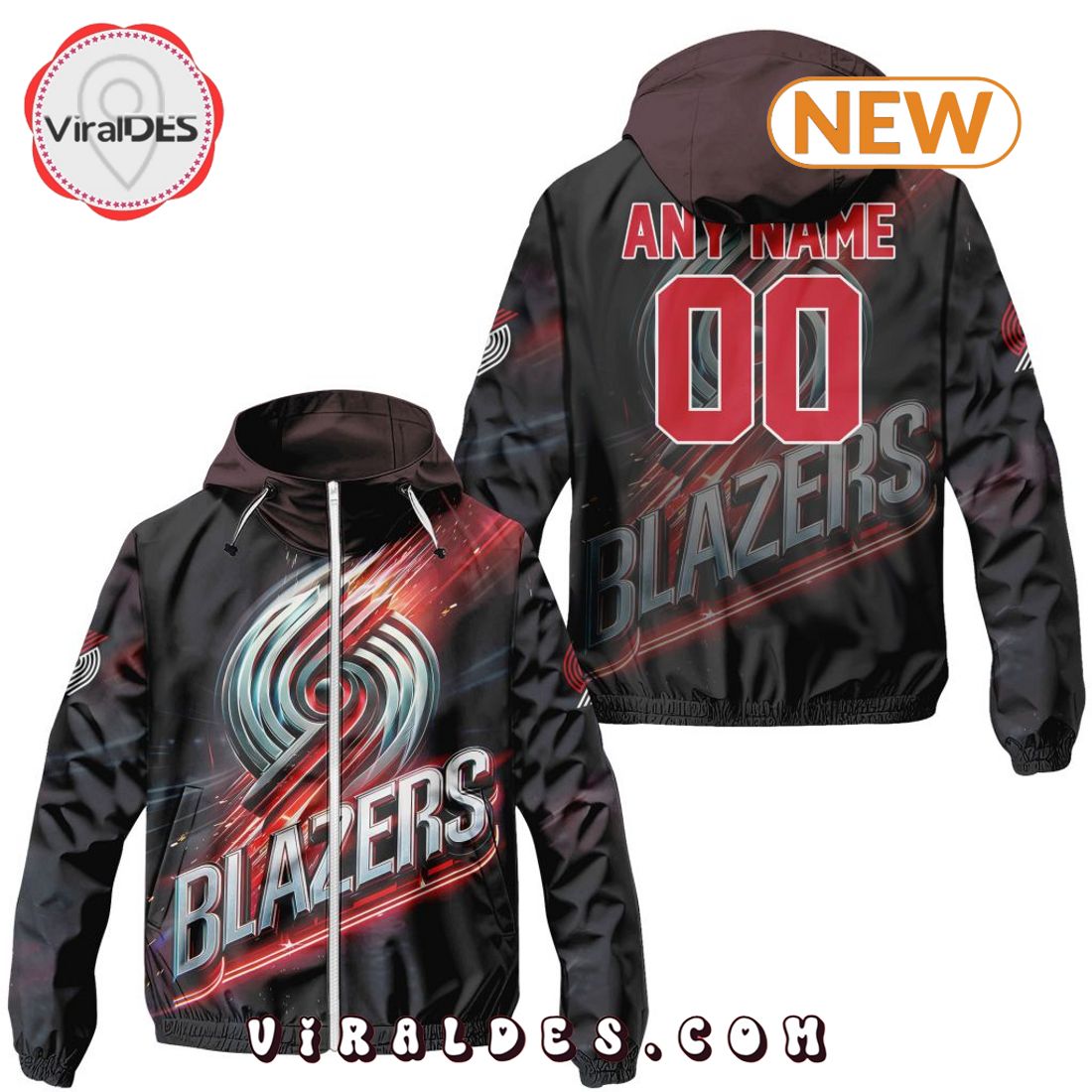 NBA Portland Trail Blazers Realistic Team Logo Design Windbreaker Jacket