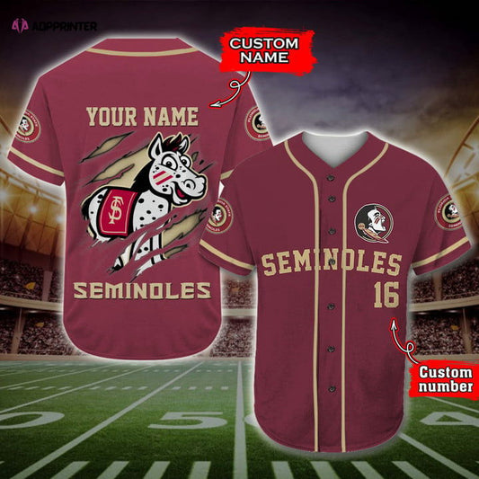 NCAA Florida State Seminoles Custom Name Number Mascot Baseball Jersey Unisex Shirt - Aopprinter