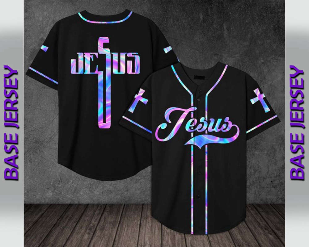 Neon Cross Christian Baseball Jersey | Colorful | Adult Unisex | S – 5XL Full Size