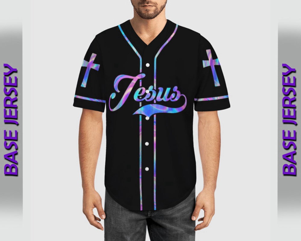 Neon Cross Christian Baseball Jersey | Colorful | Adult Unisex | S – 5XL Full Size