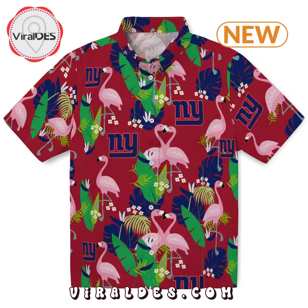 New York Giants Flamingo Foliage Hawaiian Shirt