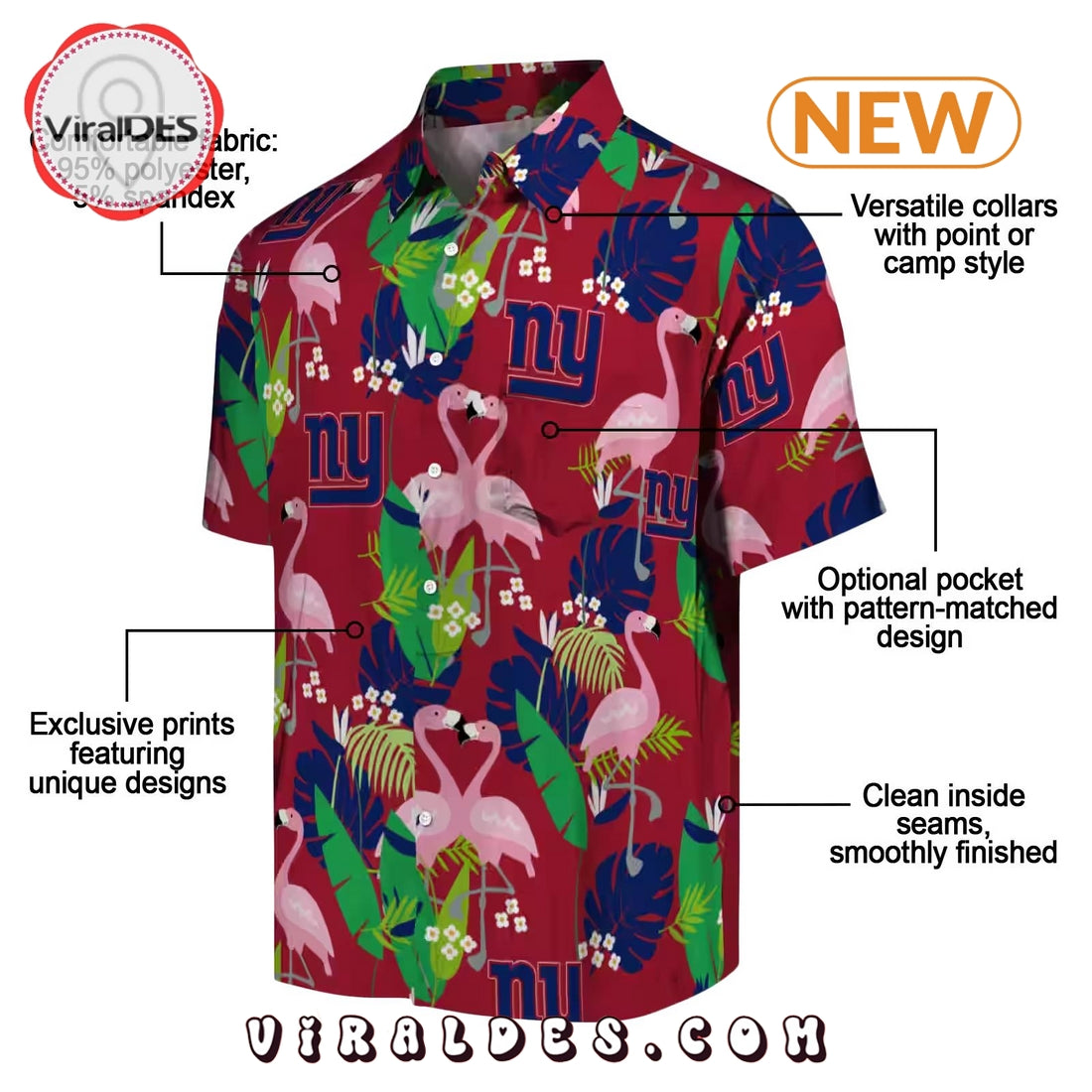 New York Giants Flamingo Foliage Hawaiian Shirt