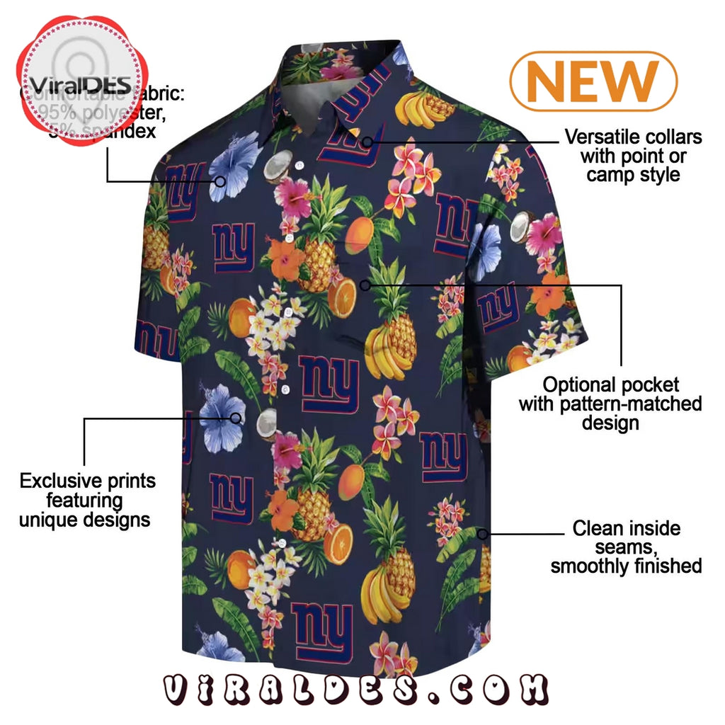New York Giants Hibiscus And Fruit Hawaiian Shirt