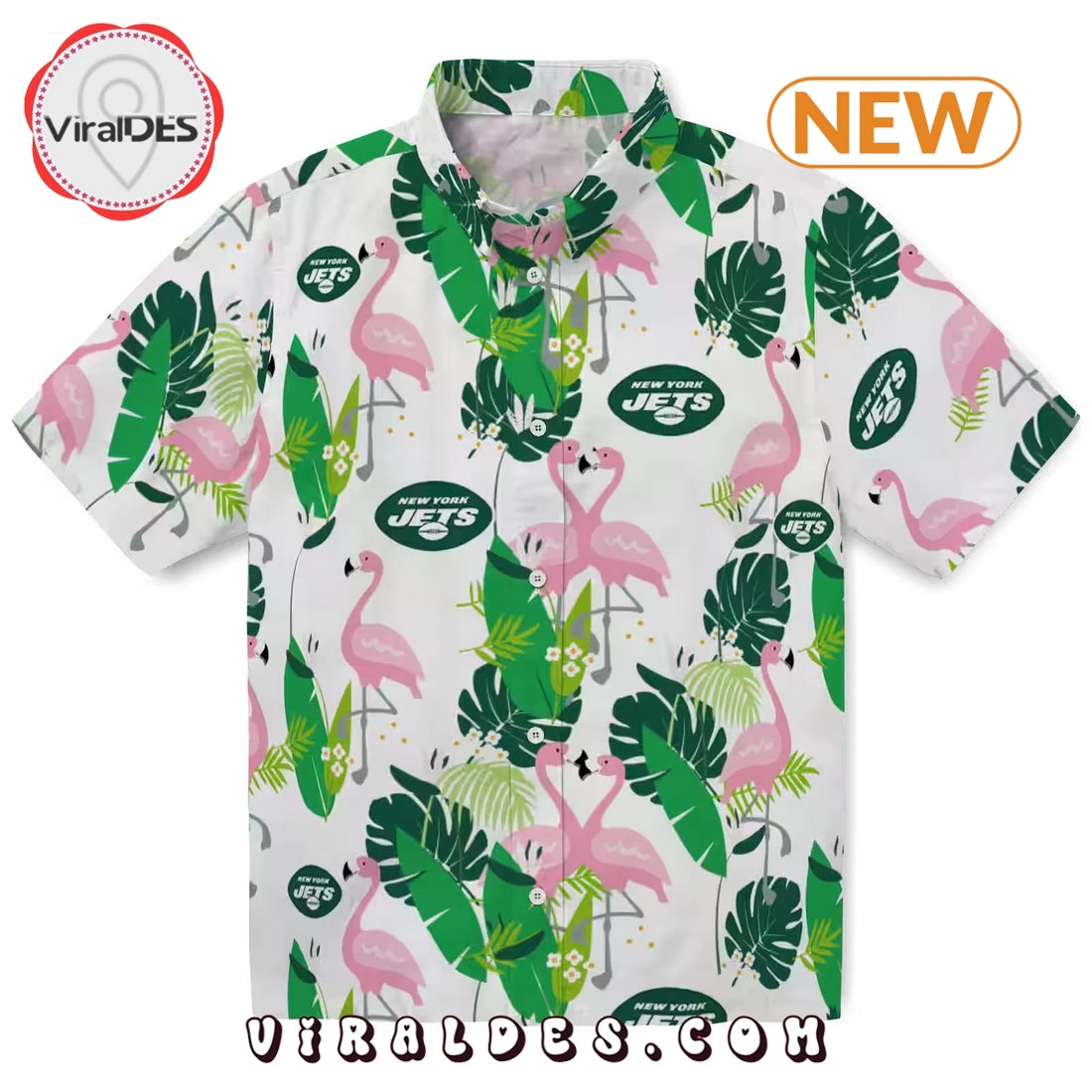 New York Jets Flamingo Foliage Hawaiian Shirt