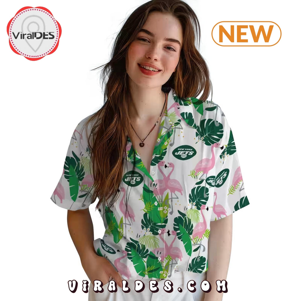 New York Jets Flamingo Foliage Hawaiian Shirt