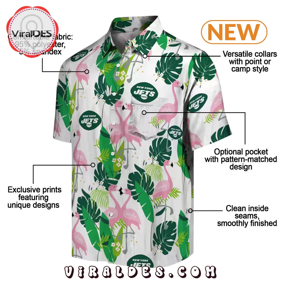 New York Jets Flamingo Foliage Hawaiian Shirt