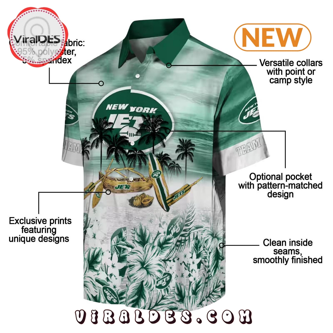 New York Jets Tropical Canoe Hawaiian Shirt