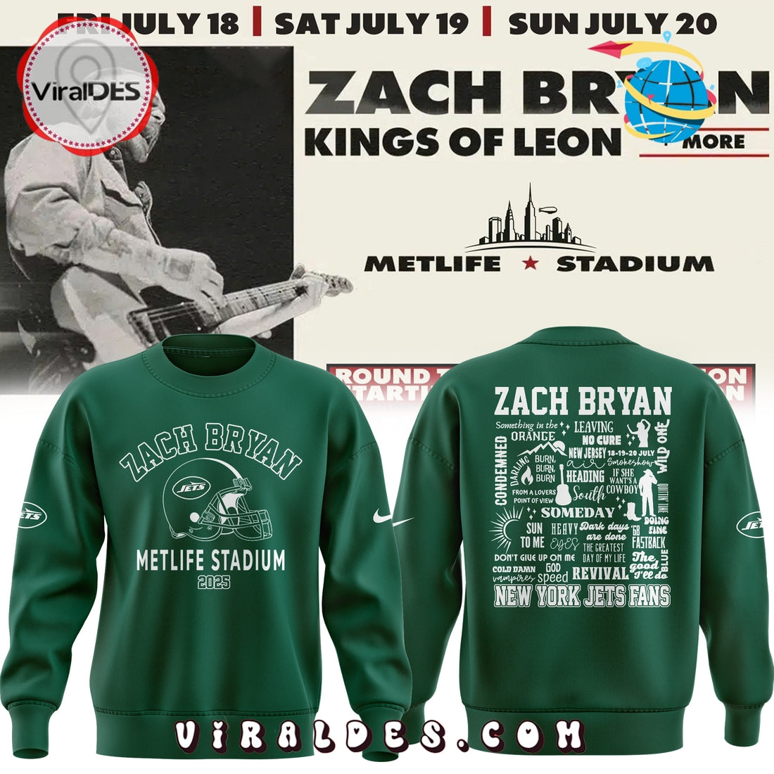 New York Jets x Zach Bryan Metlife Stadium 2025 Hoodie