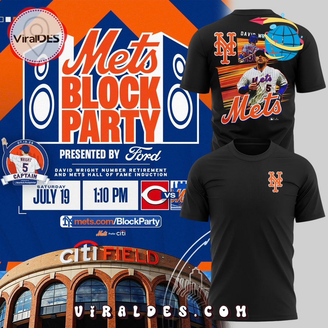New York Mets Custom Party David Wright Black Shirt