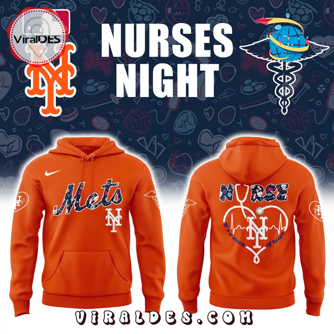 New York Mets Nurses Night Orange Hoodie, Long Pants