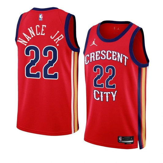 new orleans pelicans #22 larry nance jr. 2023-24 statement edition red swingman jersey