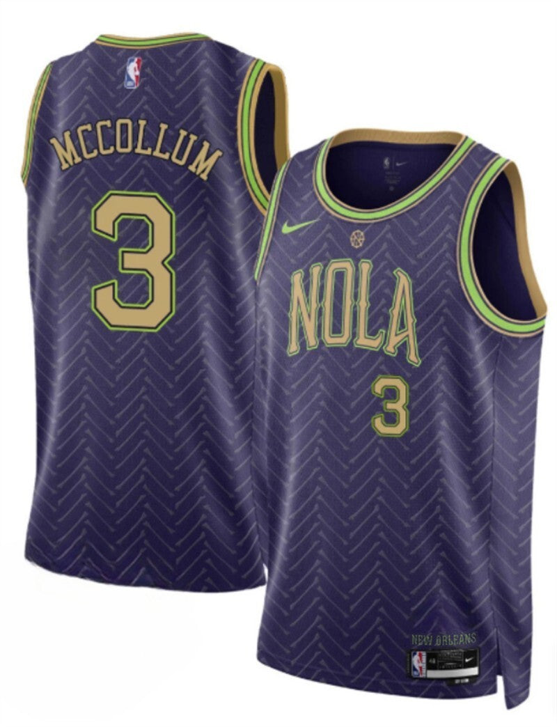 new orleans pelicans #3 cj mccollum purple 2024-25 city ediiton stitched basketball