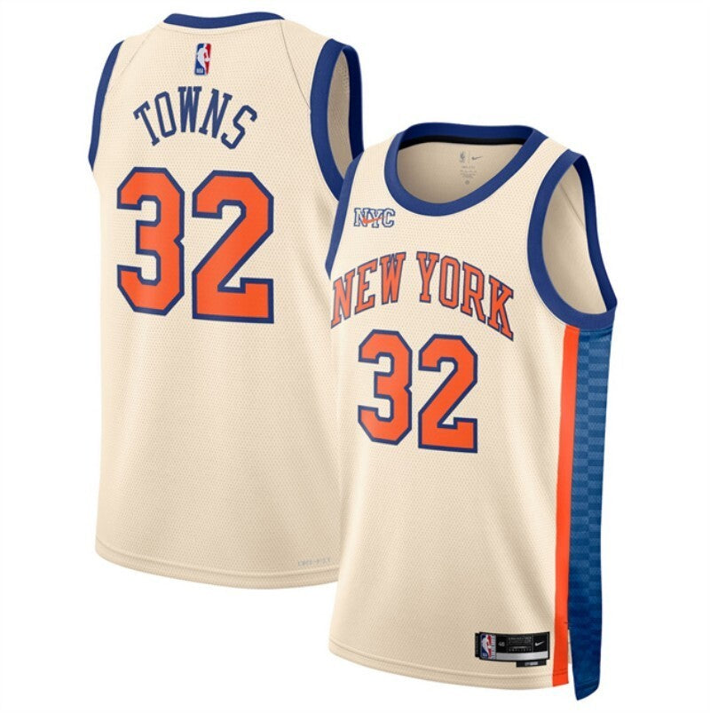 new yok knicks #32 karl-anthony towns cream 2025 26 city edition stitched basketball