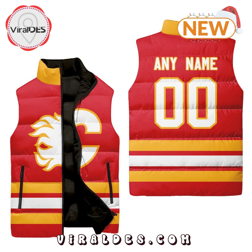 NHL Calgary Flames Custom Home Sleeveless Puffer Jacket