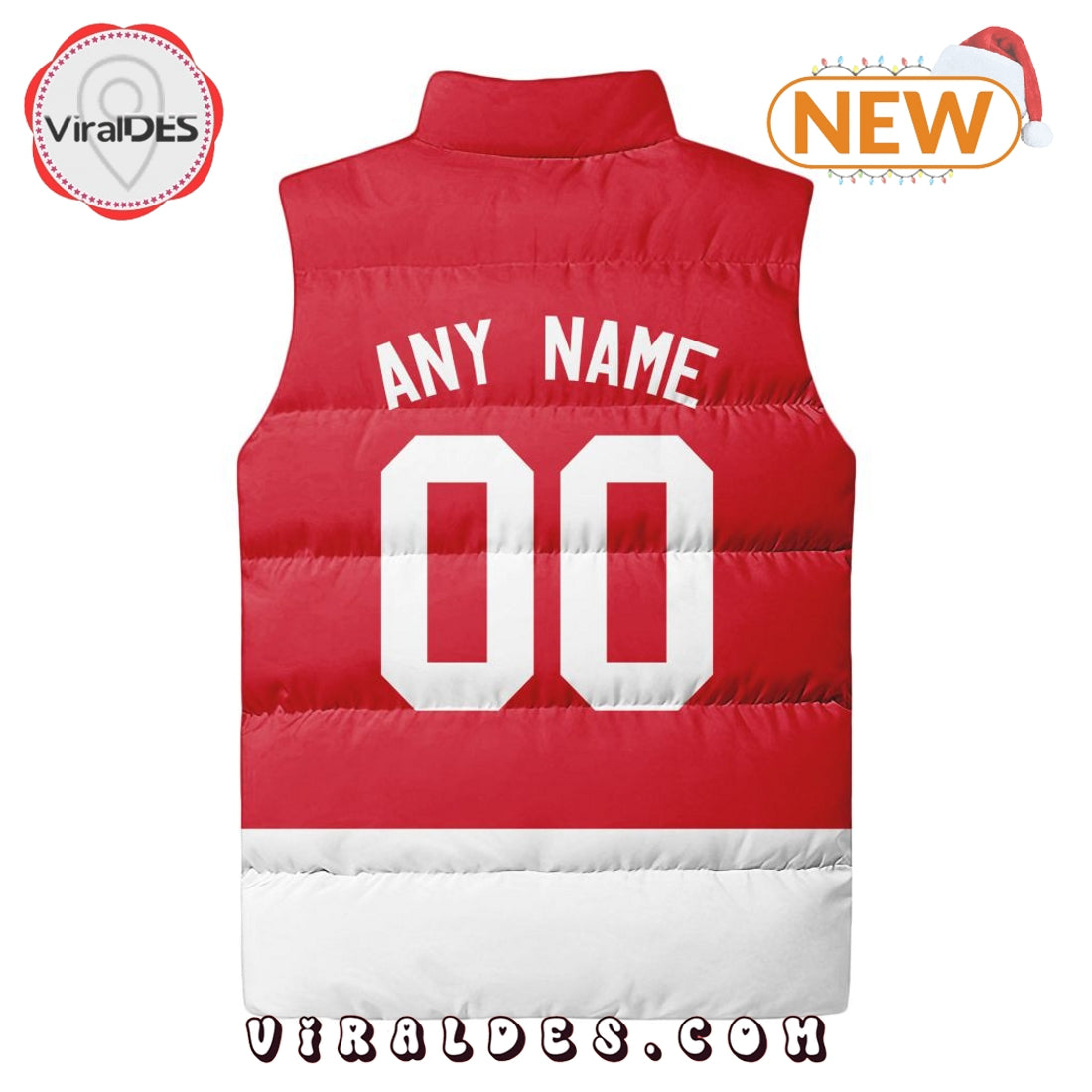 NHL Detroit Red Wings Custom Home Sleeveless Puffer Jacket
