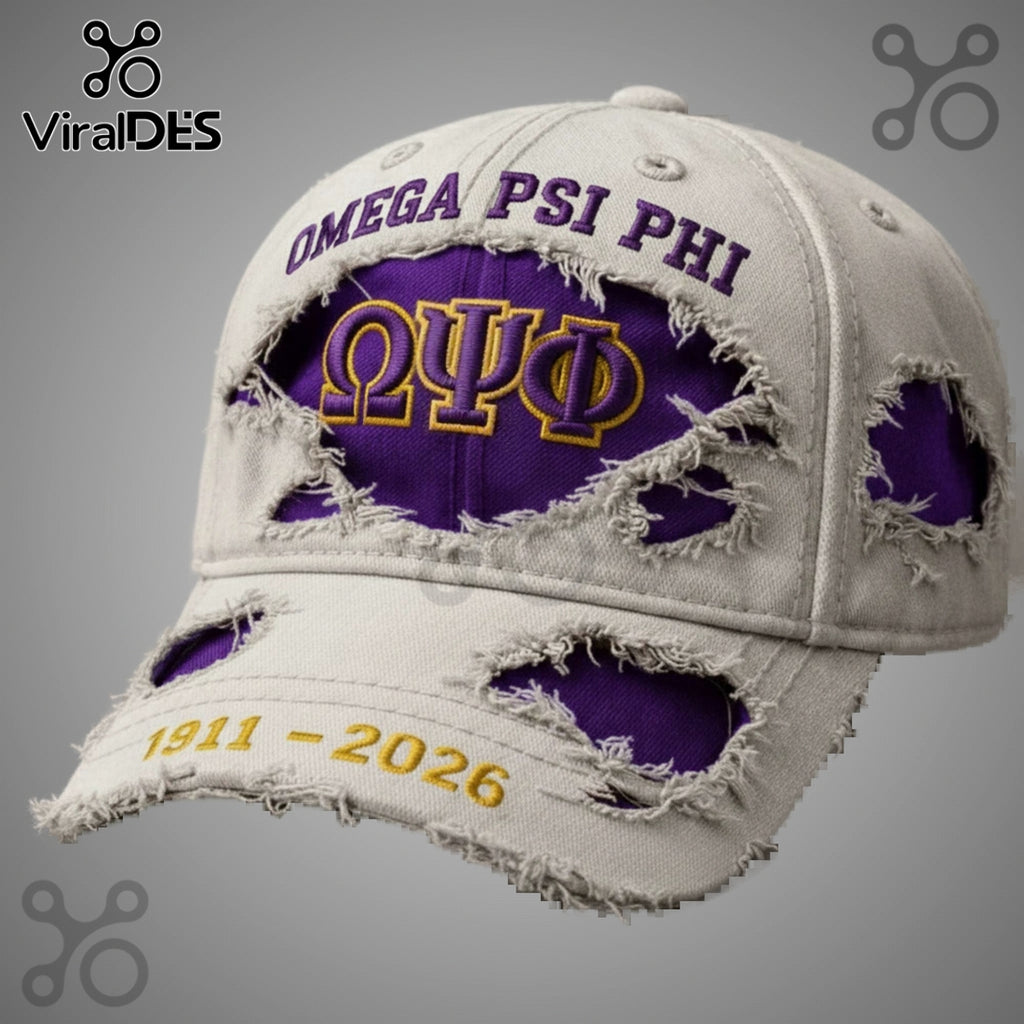 Omega Psi Phi 1911-2026 Fraternity Distressed Embroidered Baseball Cap