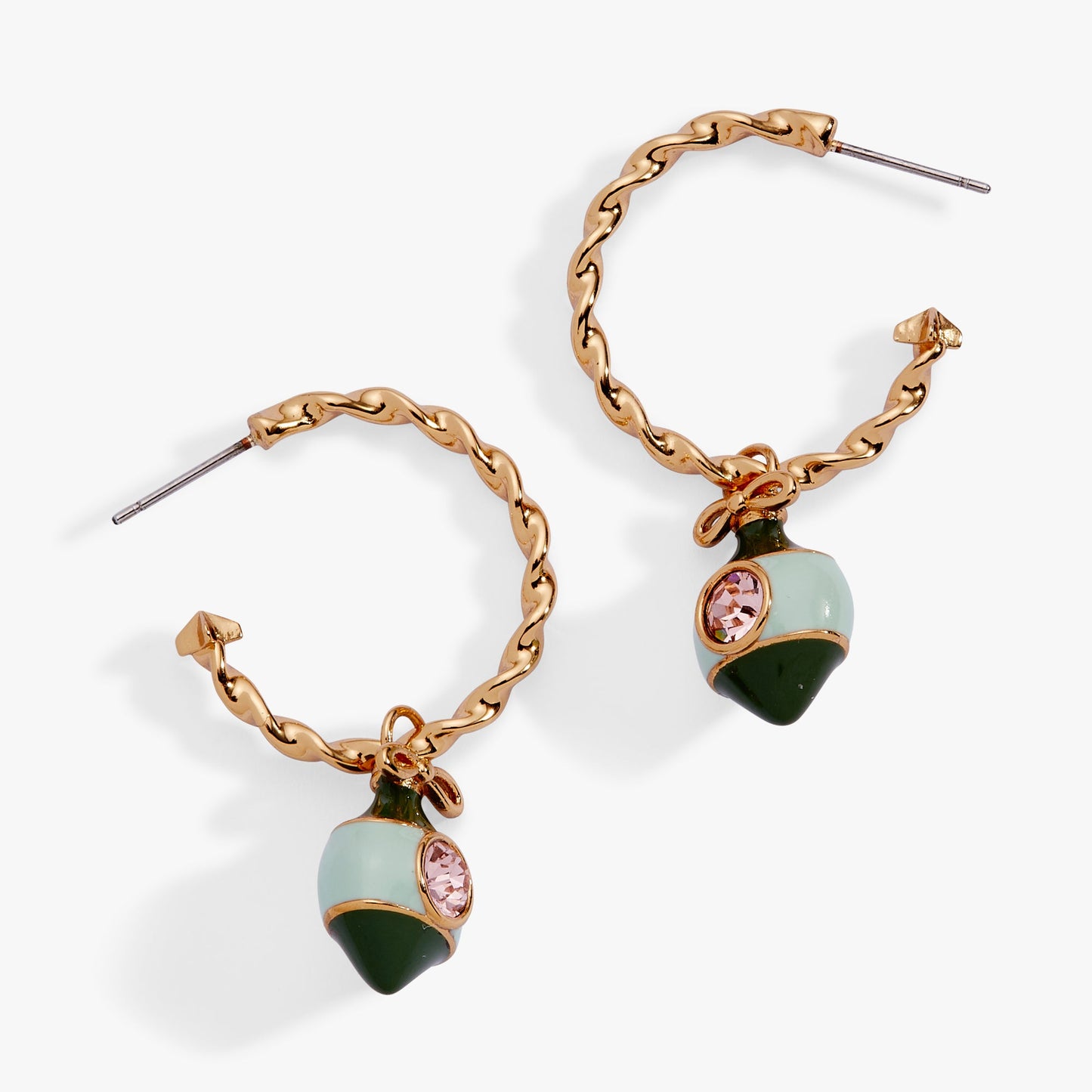 Crystal Bow & Ornament Twisted Hoop Earrings