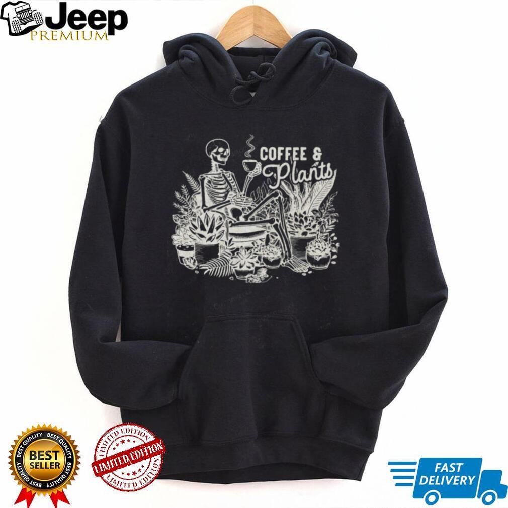 Coffee and Plants Skeleton Gardener Aesthetic Oversized T Shirt