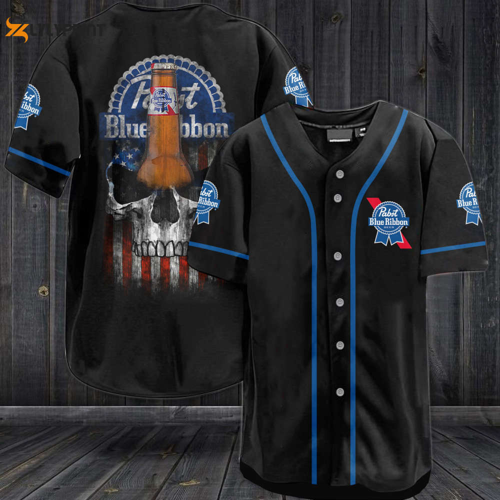 Pabst Blue RiUSA Flag Skull All Over Print Unisex Baseball Jersey - lylyprint.com